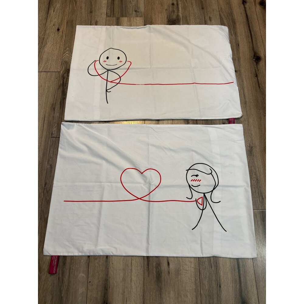 Set Of 2 Human Touch Pillowcases Romantic Stick Figure Design Cotton & Polyester